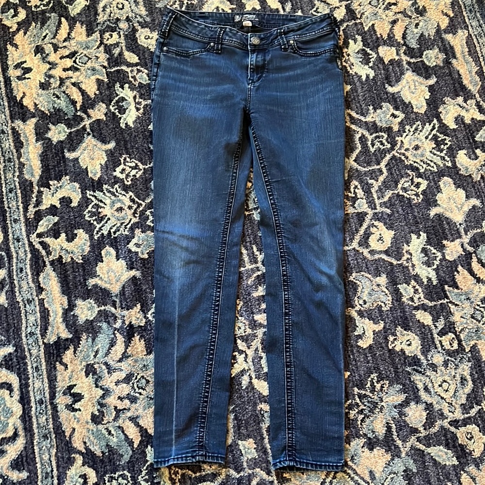 Silver Jeans Suki High super skinny. Size 32/31 Dark stretch blue.